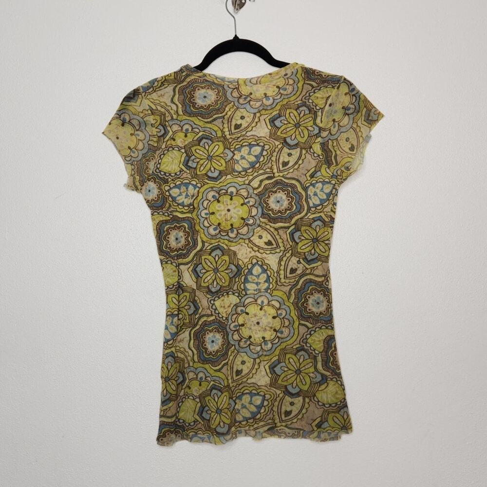 y2k Micromesh Baby Tee Shirt Floral Hippie Boho Western Fairy Grunge Shirt - Picture 6 of 6